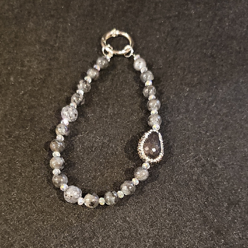Elegant Gray Beaded Phone-Bag Charm